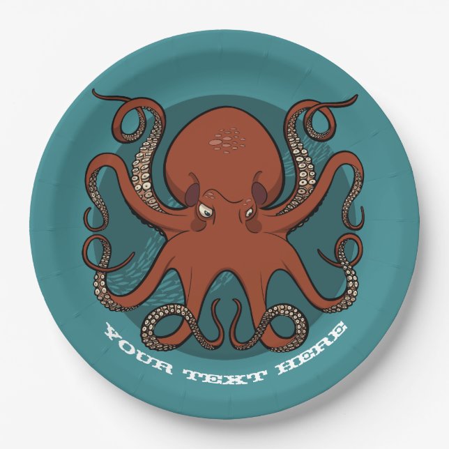 Plato De Papel Fierce Red Octopus Tentacles Personalizado (Anverso)
