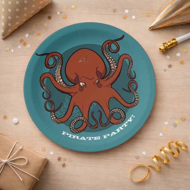 Plato De Papel Fierce Red Octopus Tentacles Personalizado (Subido por el creador)