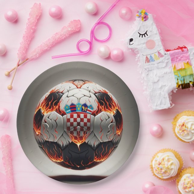 Plato De Papel Fiery Ball de fútbol croata (Fiesta)
