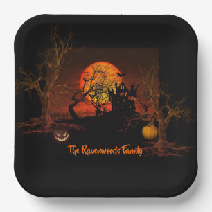 Plato De Papel Fiery Full Moon Halloween