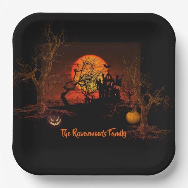 Plato De Papel Fiery Full Moon Halloween (Anverso)