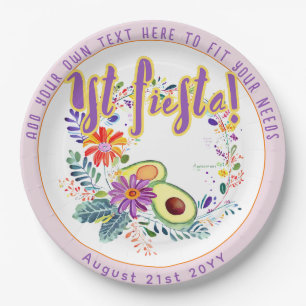Plato De Papel FIESTA Aguacate Rosa Flores Folkart Personalizadas