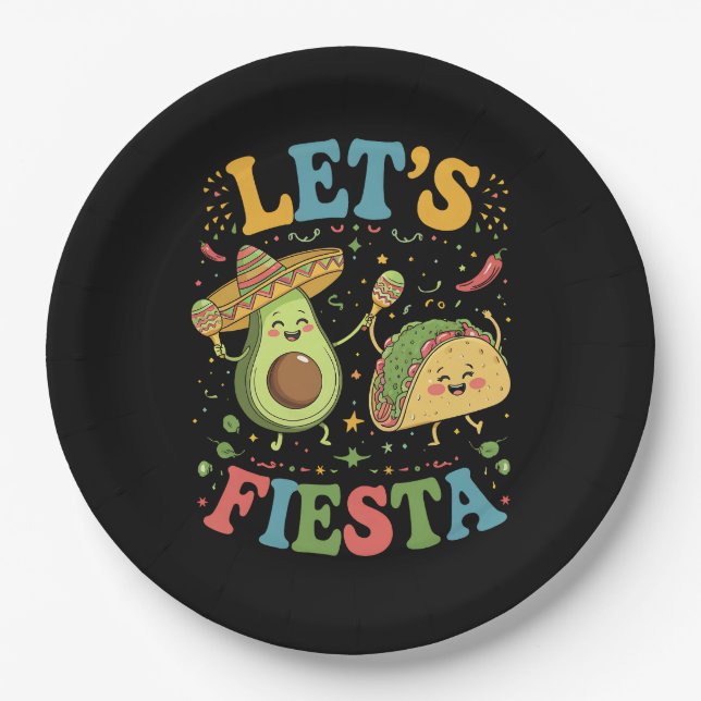 Plato De Papel Fiesta Aguacate y Tacos Cinco De Mayo (Anverso)