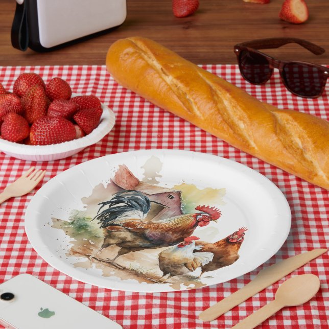 Plato De Papel Fiesta amante de los gallos de granja (Picnic)