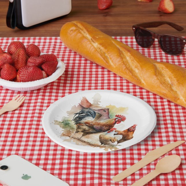 Plato De Papel Fiesta amante de los gallos de granja (Picnic)