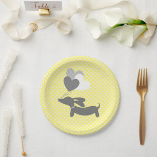 Plato De Papel Fiesta amarillo de Dachshund Placas globos