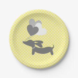 Plato De Papel Fiesta amarillo de Dachshund Placas globos
