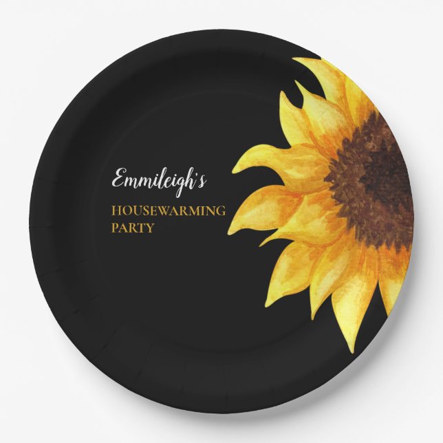 Plato De Papel Fiesta Amarillo Sunflower Negro Calentador de casa (Anverso)