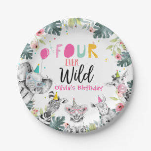 Plato De Papel Fiesta Animales Chica Safari Rosa Cuatro Años Salv