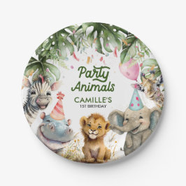Plato De Papel Fiesta Animales Jungla Cumpleaños Personalizado
