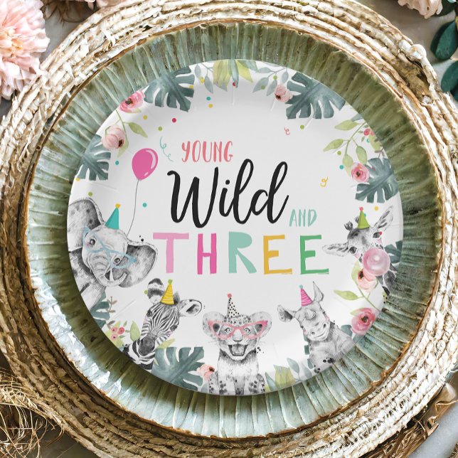 Plato De Papel Fiesta Animales Safari Chica Pink Tercer Cumpleaño (Subido por el creador)