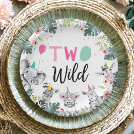 Plato De Papel Fiesta Animales Safari Chica Rosa Segundo Cumpleañ