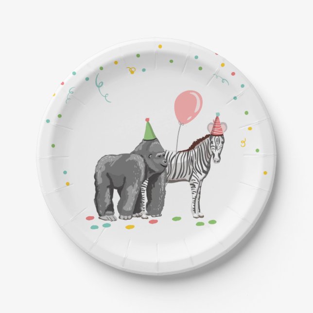 Plato De Papel Fiesta Animales Safari Fiesta Chica Wild Birthday (Anverso)