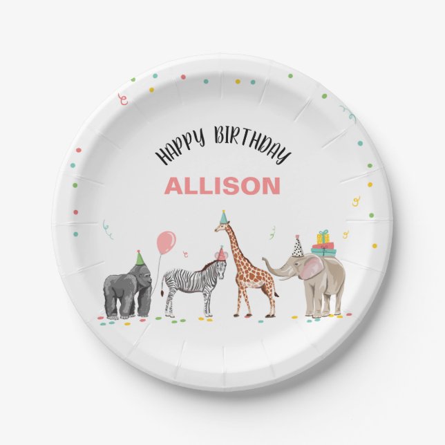 Plato De Papel Fiesta Animales Safari Fiesta Chica Wild Birthday (Anverso)