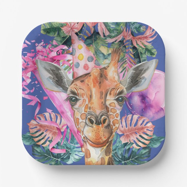 Plato De Papel Fiesta Animales Safari Fiesta de cumpleaños de un  (Anverso)