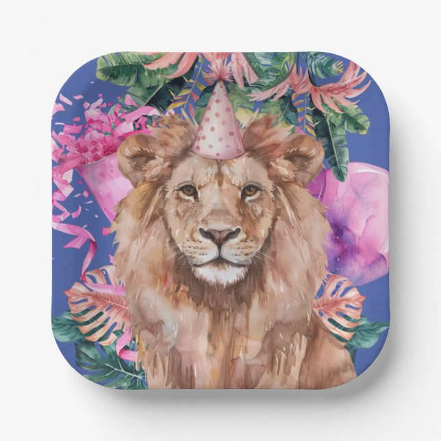 Plato De Papel Fiesta Animales Safari Fiesta de cumpleaños de un  (Anverso)