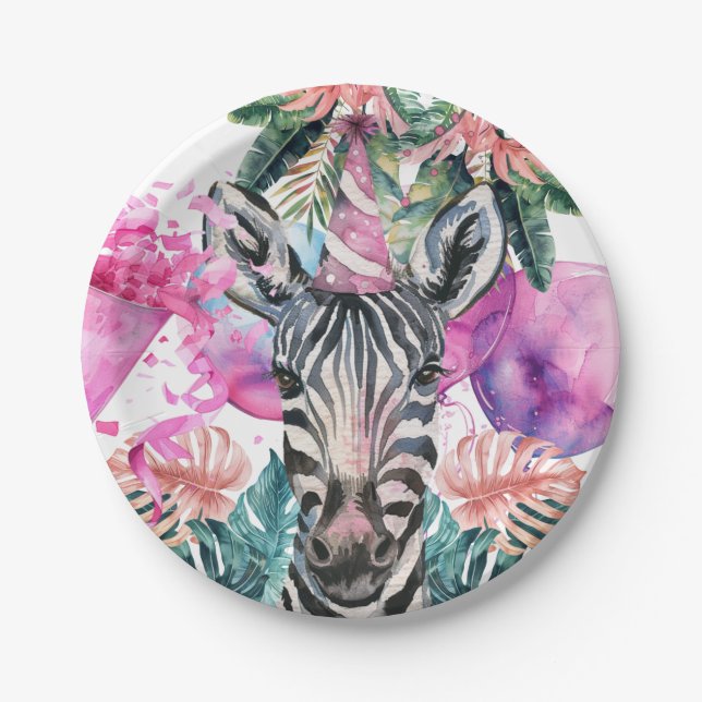 Plato De Papel Fiesta Animales Safari Jungle Wild Un cumpleaños (Anverso)