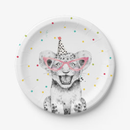 Plato De Papel Fiesta Animales Safari Wild One Tiger Zoo Cumpleañ