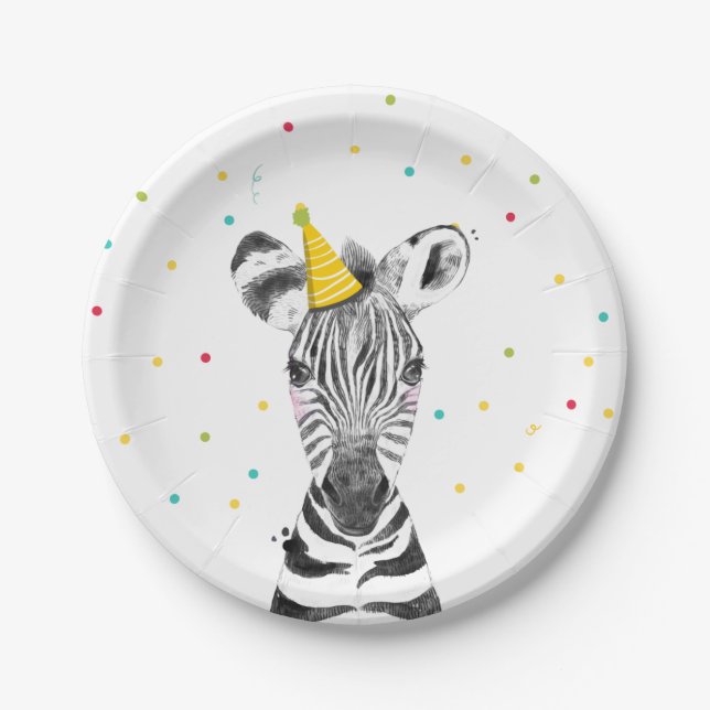 Plato De Papel Fiesta Animales Safari Wild One Zebra Cumpleaños (Anverso)