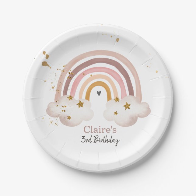 Plato De Papel Fiesta arcoiris Boho Neutral Earth Tones Modernos (Anverso)