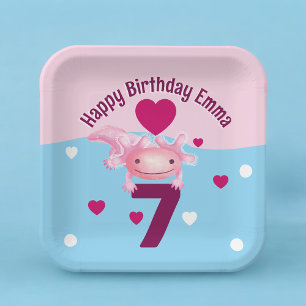 Plato De Papel Fiesta Axolotal rosa