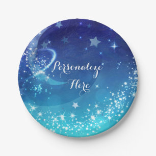 Plato De Papel Fiesta Baby Shower Celestial Luna Brillo Cielo