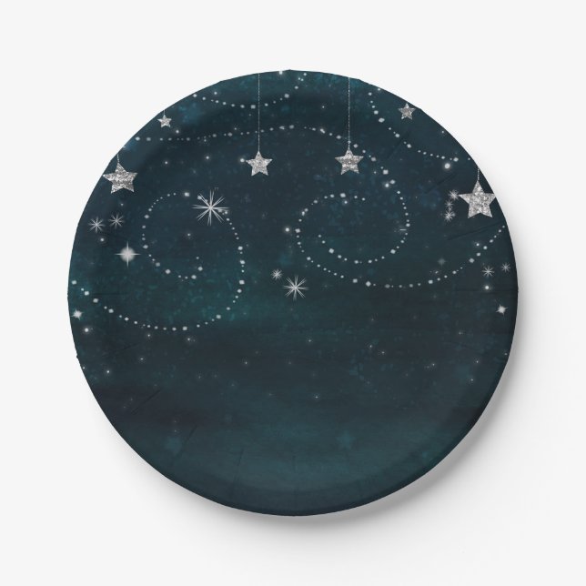 Plato De Papel Fiesta Baby Shower Celestial Starry Sky Swirls (Anverso)