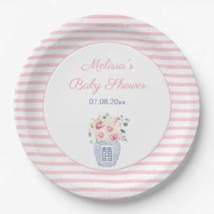 Plato De Papel Fiesta Baby Shower Chica Floral Blanco Y Rosa Dulc
