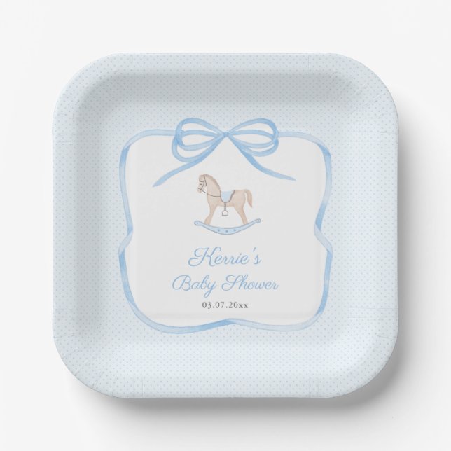 Plato De Papel Fiesta Baby Shower Classic Blue Rocse Boy (Anverso)