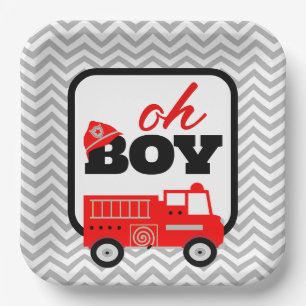 Plato De Papel Fiesta Baby Shower de Firetruck Boy