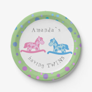 Plato De Papel Fiesta Baby Shower de los mellizos de caballo de r