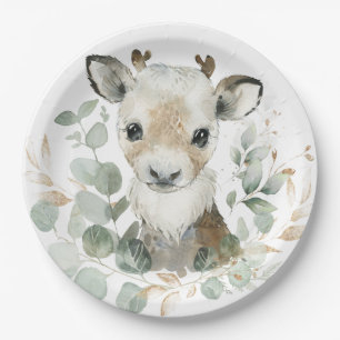 Plato De Papel Fiesta Baby Shower de oro Eucalyptus Gold Reindeer