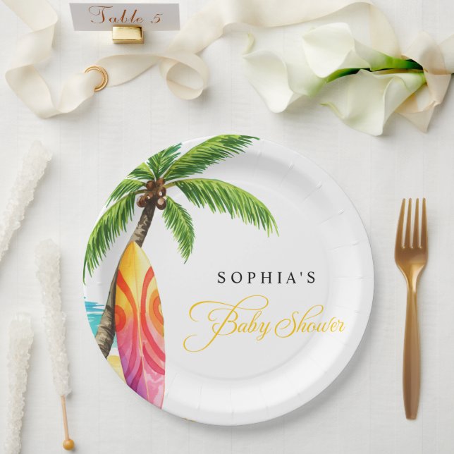 Plato De Papel Fiesta Baby Shower de Summer Beach para el surf (Boda)