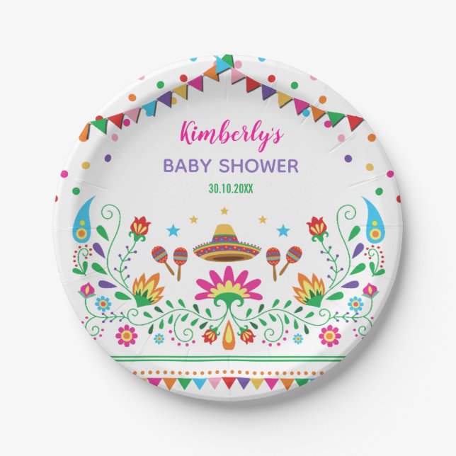 Plato De Papel Fiesta Baby Shower/fiesta de cumpleaños floral (Anverso)