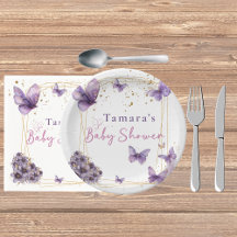 Fiesta Baby Shower Floral Mariposa Purple Gold