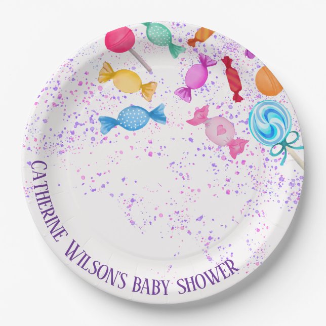 Plato De Papel Fiesta Baby Shower Lollipops Sweets (Anverso)