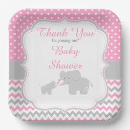 Plato De Papel Fiesta Baby Shower rosa y gris elefante