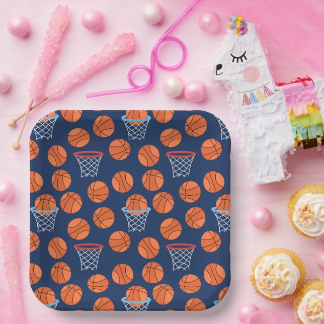 Plato De Papel fiesta baldosa de baloncesto fresco  (Fiesta)
