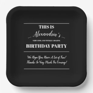 Plato De Papel Fiesta blanco y negro personalizado