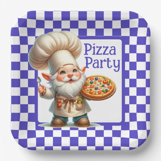 Plato De Papel Fiesta Blue Check Pizza (Anverso)