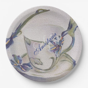 PLATO DE PAPEL FIESTA BLUE IRIS TEACUP MONOGRAM