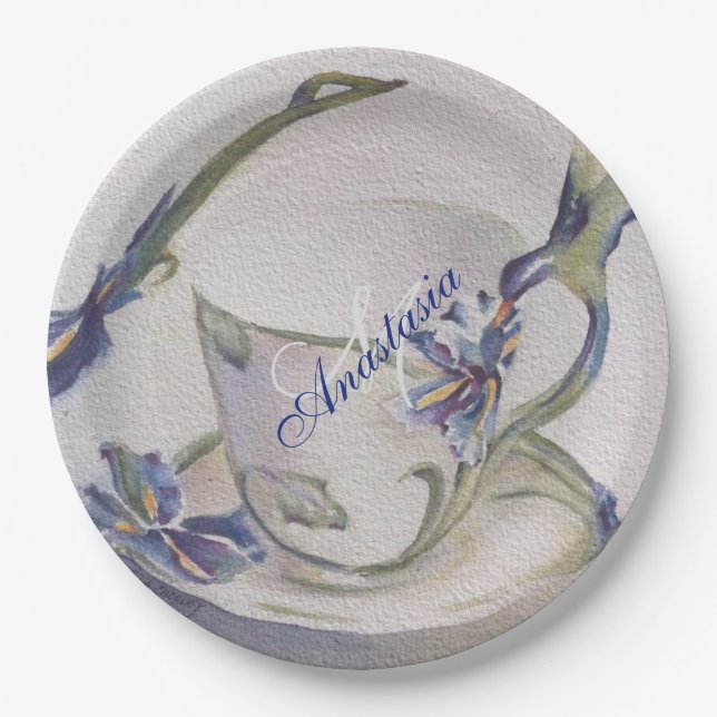 PLATO DE PAPEL FIESTA BLUE IRIS TEACUP MONOGRAM (Anverso)
