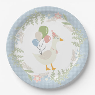Plato De Papel Fiesta Blue Silly Goose Floral Gingham