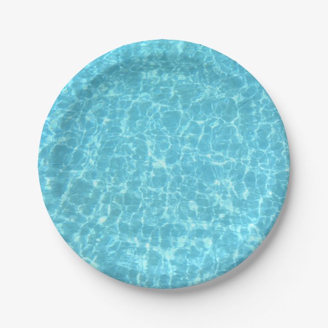 Plato De Papel Fiesta Blue Water Swimmingpool Blank Template (Anverso)
