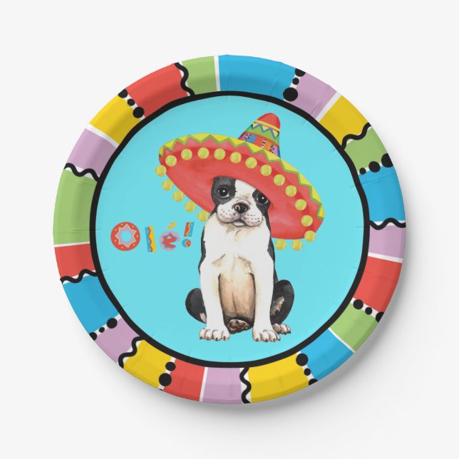 Plato De Papel Fiesta Boston Terrier (Anverso)