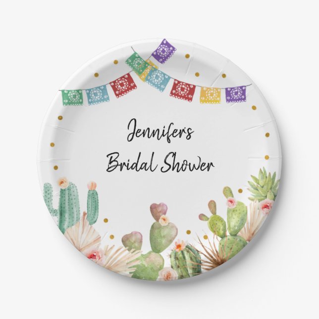 Plato De Papel Fiesta Cactus Boho Bridal Shower (Anverso)