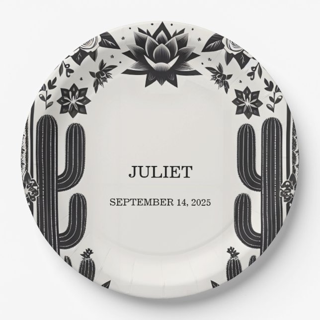 Plato De Papel Fiesta Cactus Love In Bloom Mexicans Bridal Shower (Anverso)