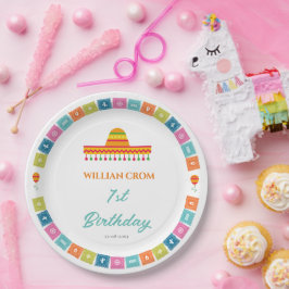 Plato De Papel Fiesta Cactus mexicana 1er año cumpleaños