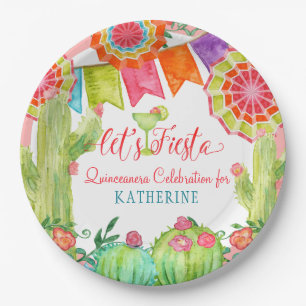 Plato De Papel Fiesta Cactus Pink Quinceanera Fiesta de cumpleaño