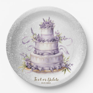 Plato De Papel Fiesta Cake Lavender Floral acuarela Elegante